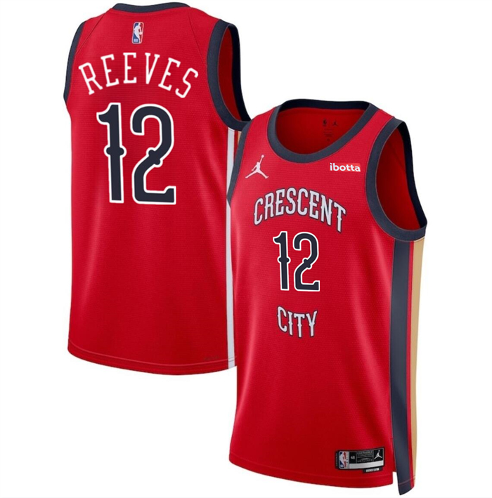 Men's New Orleans Pelicans #12 Antonio Reeves Red 2024 Draft Statement Edition Stitched Basketball Jersey